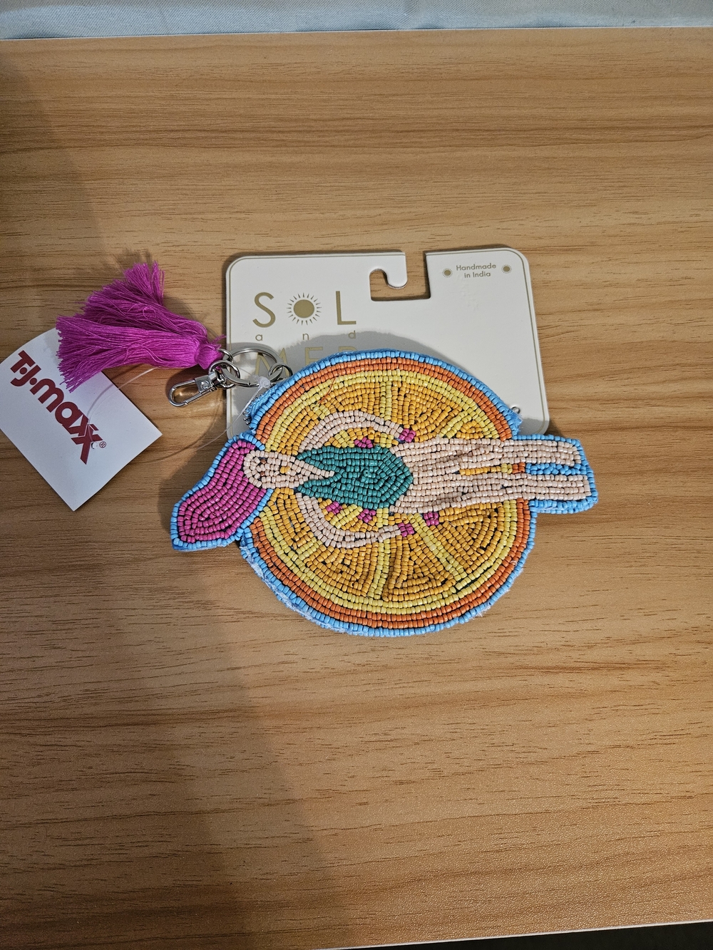 Coin Purse Beaded Orange Slice Poolfloat W/Sunbather Keychain with Pink Tassel